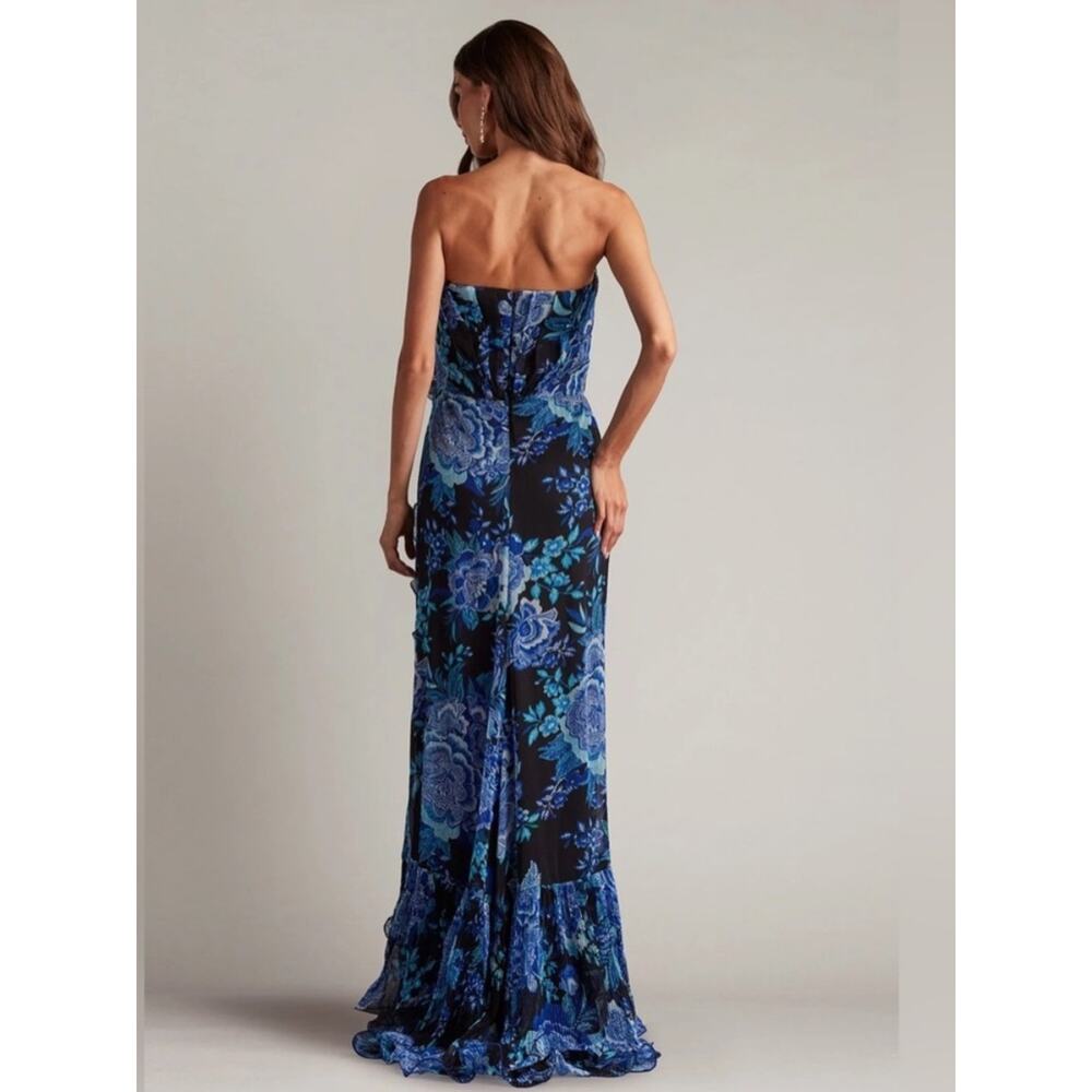 Tadashi Shoji Morwenna Floral Print Ruffle Gown In Blue 2 - Picture 6 of 7